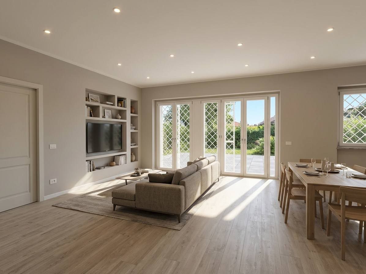 Zona giorno della villa in Versilia a lavori conclusi