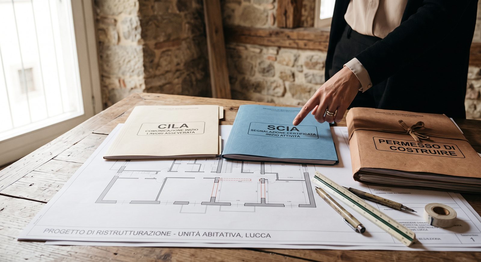Le pratiche edilizie CILA, SCIA e permesso di costruire sopra il progetto di ristrutturazione di un'unità abitativa a Lucca